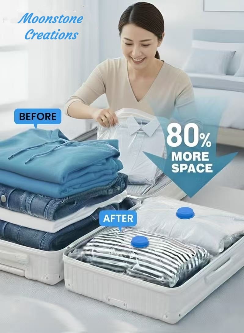 Moonstone Creations 12-Pack Vacuum Storage Bags with Manual Pump, Space Saver Compression Bags for Clothes, Bedding, Duvets, Pillows & Travel – 4 XL (80×100cm), 4 Large (60×80cm), 4 Medium (50×70cm) - Image 3